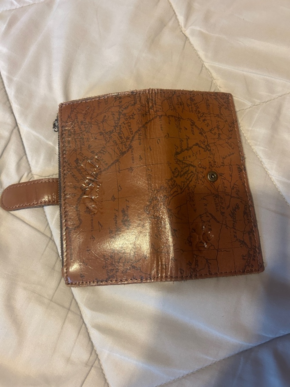 Patricia Nash Brown Leather Map-Print Snap Wallet - Picture 4 of 5
